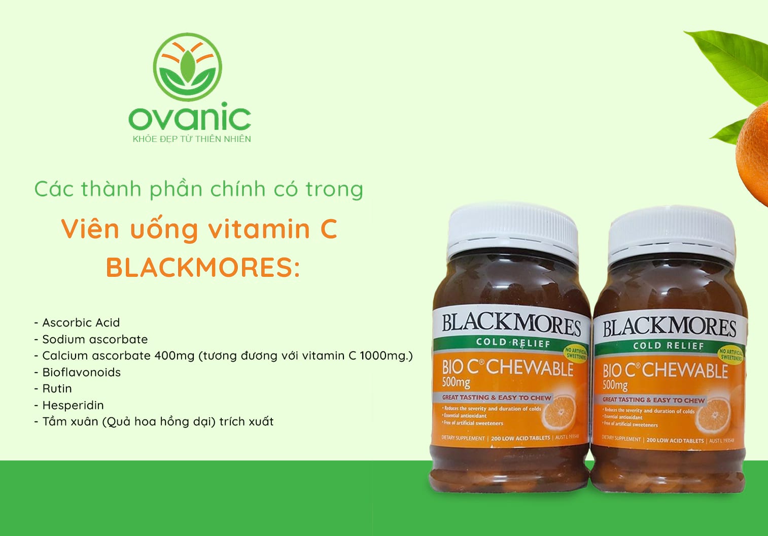 Thành phần của Viên Uống Bổ Sung Vitamin C 500mg Blackmores