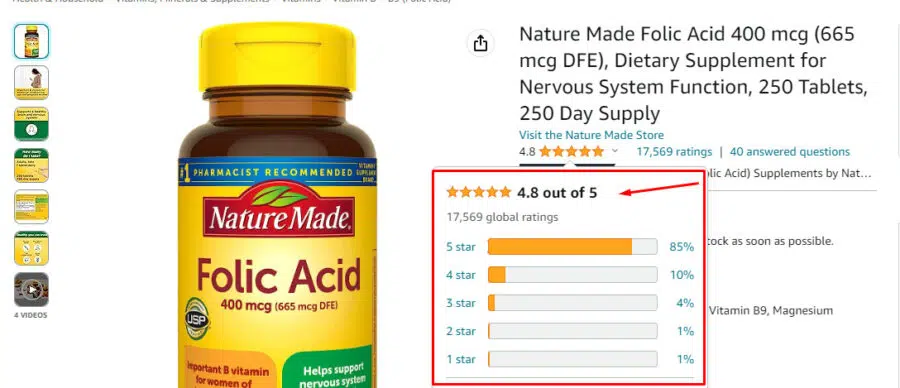 Đánh giá của người dùng về sản phẩm Acid Folic 400mcg Nature Made