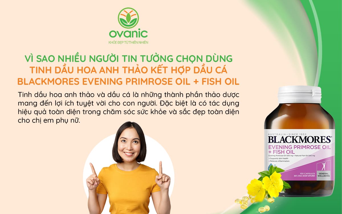 Công dụng của Blackmores Evening Primrose Oil + Fish Oil