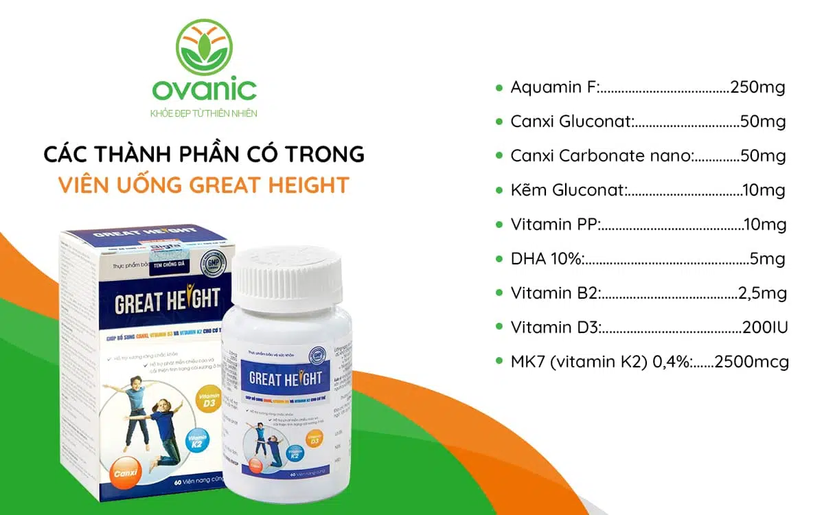 Thành phần có trong viên uống Great Height