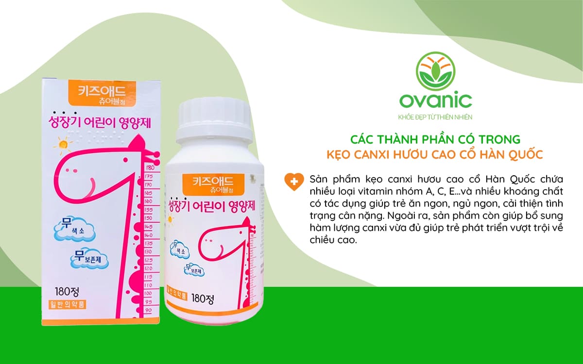 Thành phần có trong Kẹo Canxi Hươu Cao Cổ Hàn Quốc