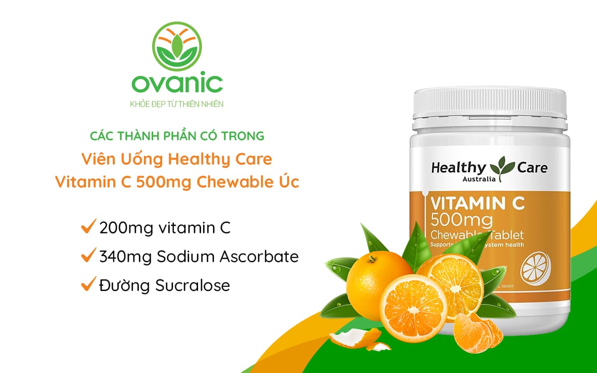 Thành phần thuốc của Healthy Care Vitamin C 500mg Chewable