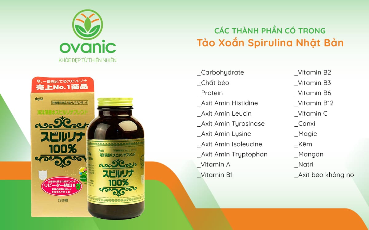 Thành phần của sản phẩm Tảo Xoắn Spirulina Nhật Bản