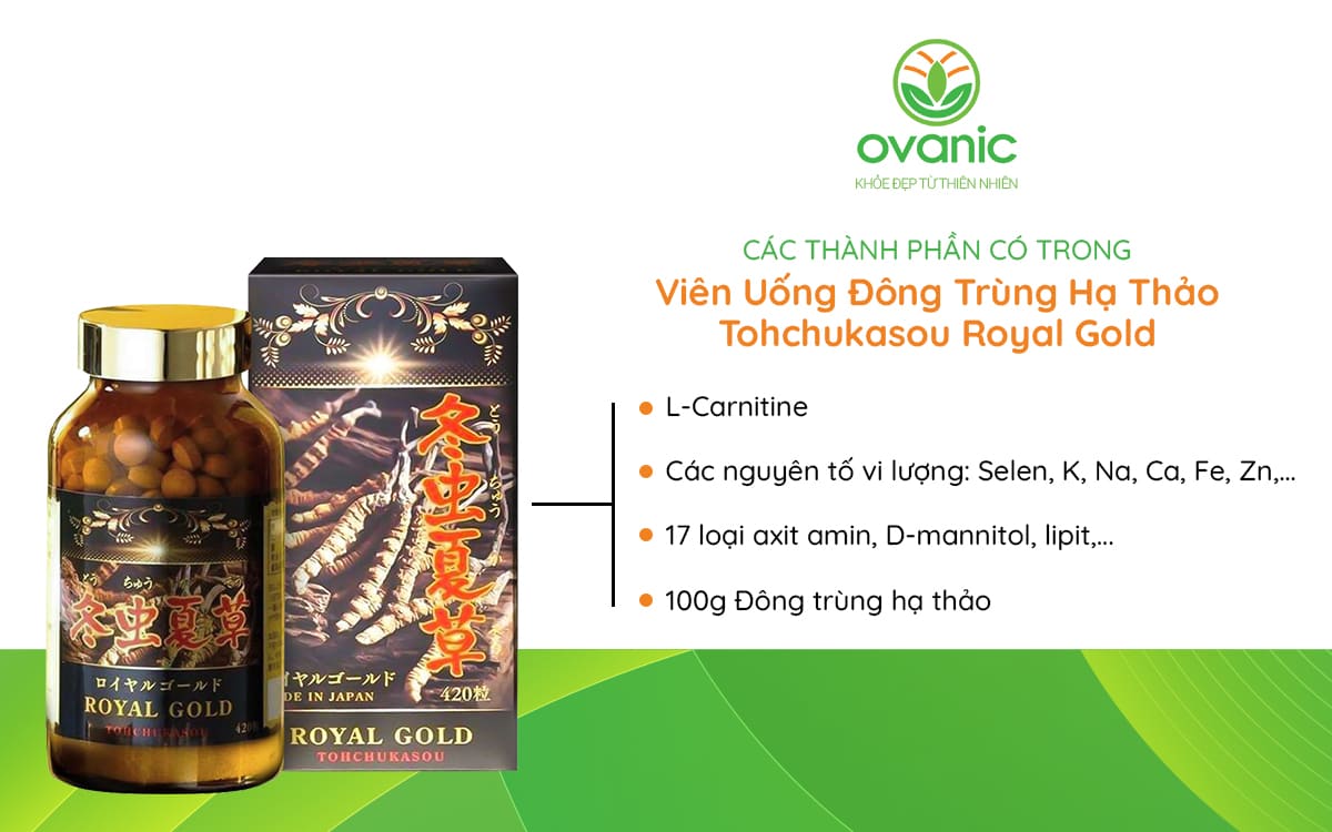 Thành phần của sản phẩm Đông Trùng Hạ Thảo Tohchukasou Royal Gold