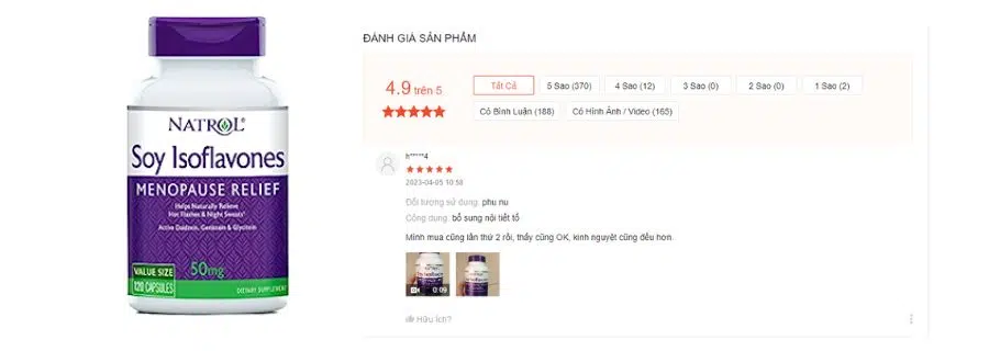 Đánh giá của người dùng về Viên uống Natrol Soy Isoflavones