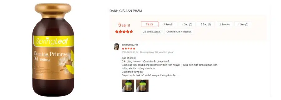 Đánh giá của người dùng về Viên Spring Leaf Evening Primrose Oil 1000mg