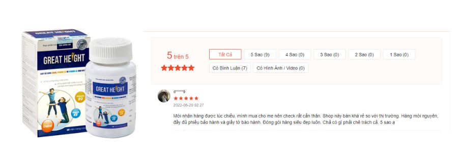 Đánh giá của người dùng về Viên uống tăng chiều cao Great Height