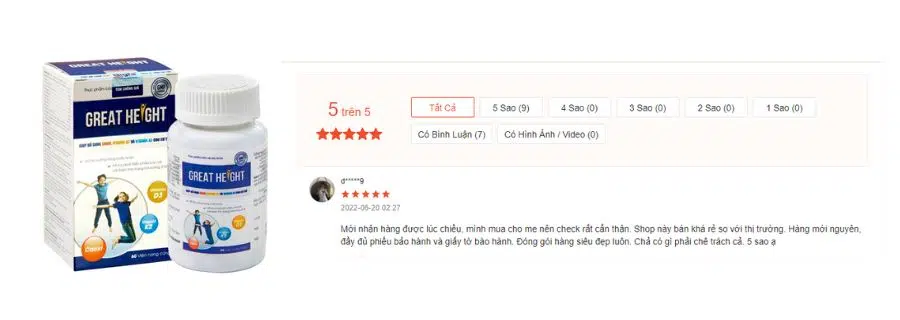 Đánh giá của người dùng về Viên uống tăng chiều cao Great Height