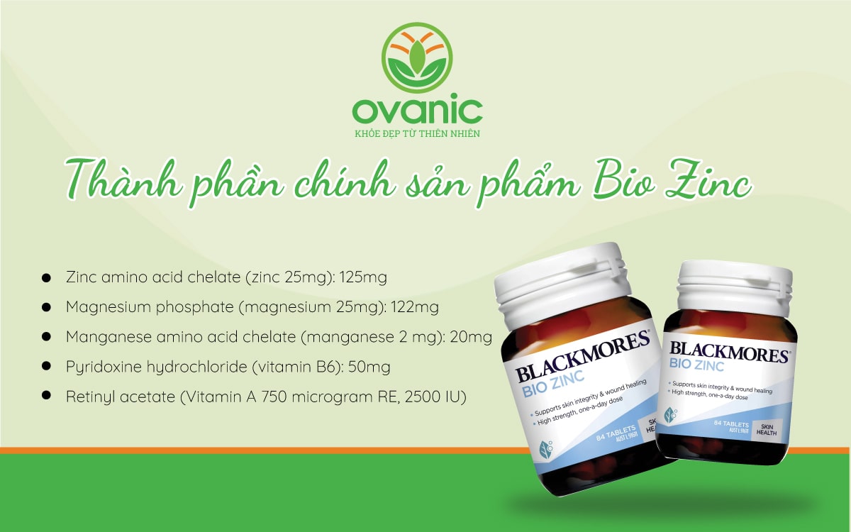 Thành phần Viên uống bổ sung kẽm Blackmore Bio Zinc