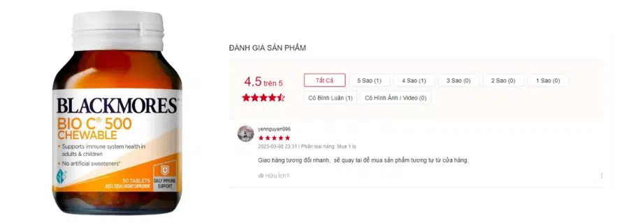 Đánh giá của người dùng về Viên nhai vitamin C Blackmores Bio C 500mg