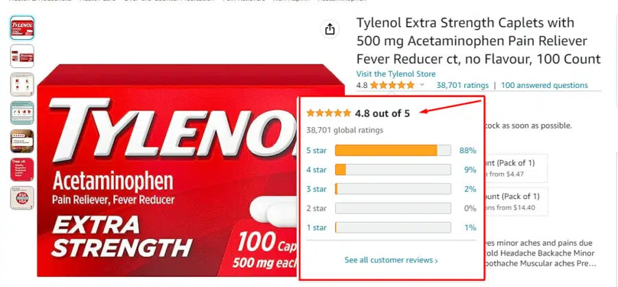 Đánh giá của người dùng về viên uống giảm đau hạ sốt Tylenol Extra Strength 500mg