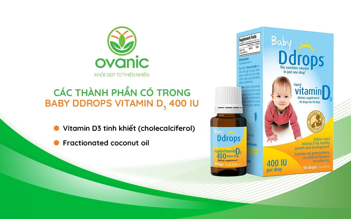 Thành phần có trong Baby Ddrops Vitamin D3 400 I.U