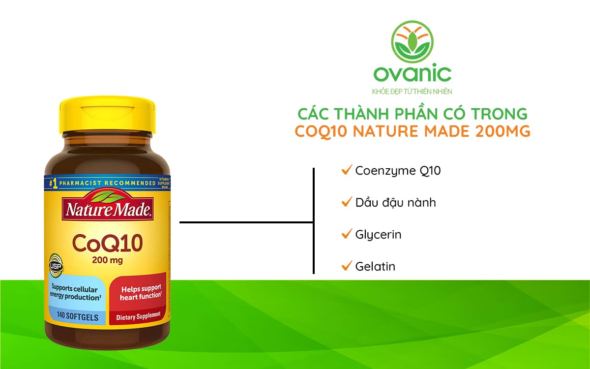 Thành phần có trong Viên uống hỗ trợ tim mạch CoQ10 Nature Made