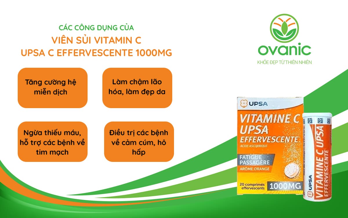 Viên Sủi Vitamin C Upsa C Effervescente 1000Mg (20 Viên) - Ovanic