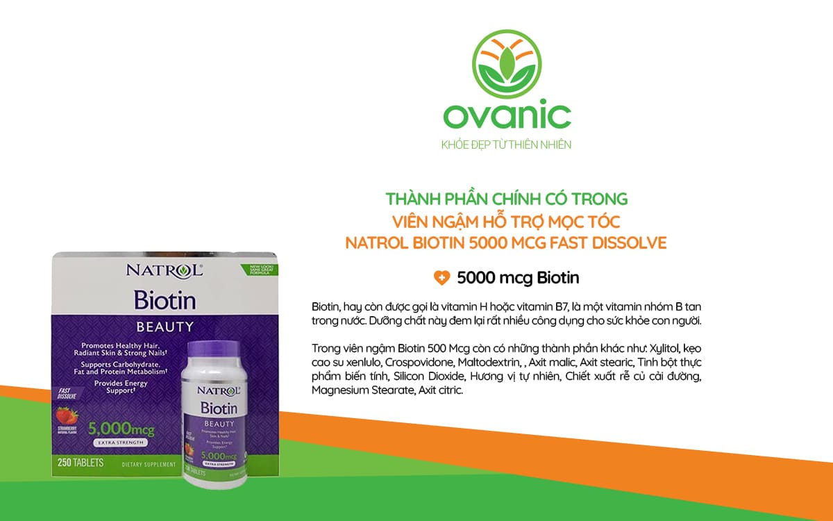 Thành phần có trong Viên Ngậm Hỗ Trợ Mọc Tóc Natrol Biotin