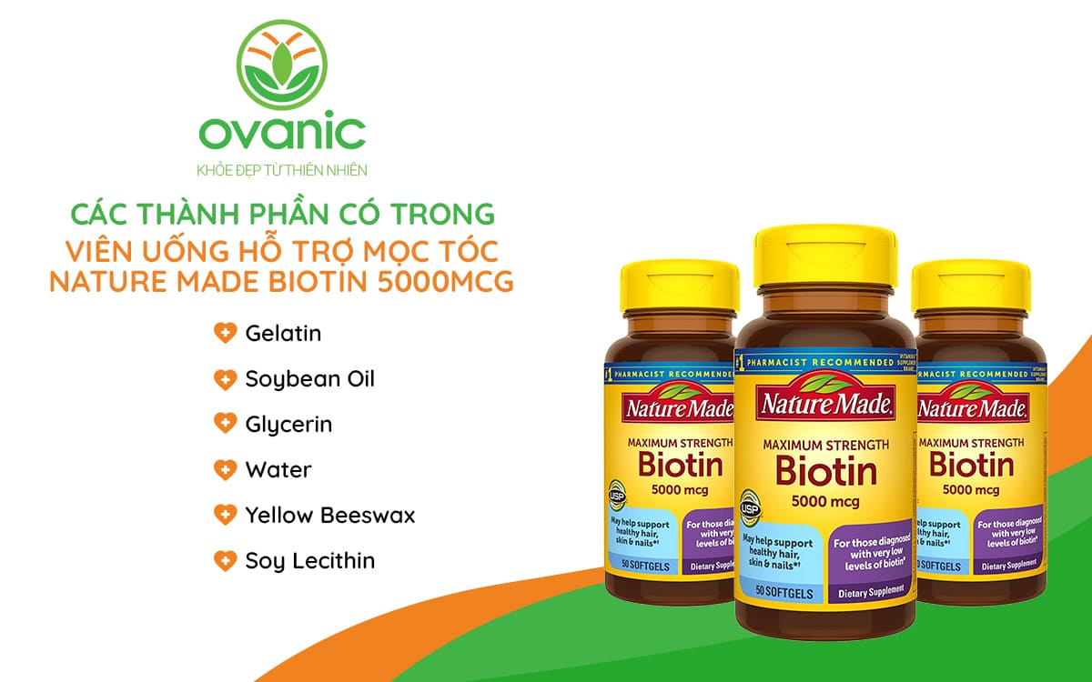 Thành phần có trong Viên Uống Hỗ Trợ Mọc Tóc Nature Made Biotin 5000mcg