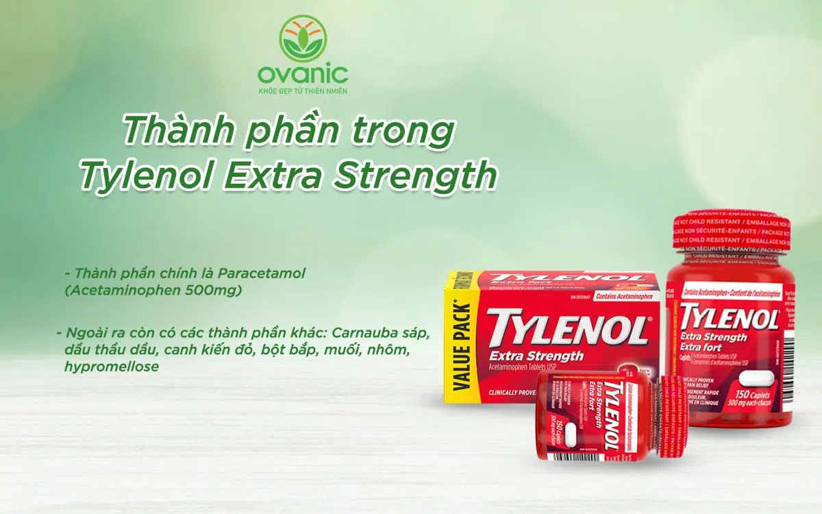 Thành phần có trong sản phẩm Tylenol Extra Strength 500mg