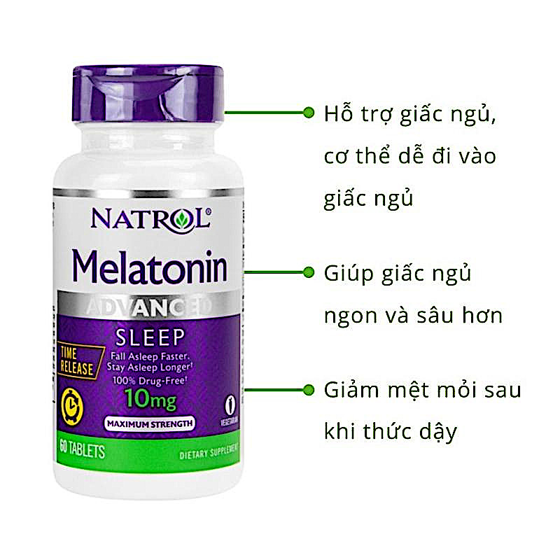 Viên Uống Natrol Melatonin 10mg giúp ngủ sâu giấc ( 60 Viên) - Ovanic