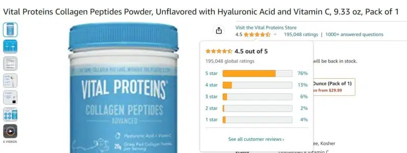 Đánh giá khách hàng về Collagen Bột Vital Proteins Collagen Peptides