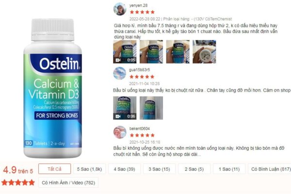 Canxi Ostelin Calcium và Vitamin D3 Của Úc