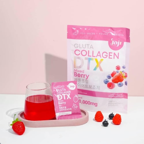 Pha bột Collagen giảm cân đẹp da Gluta Collagen DTX vị dâu