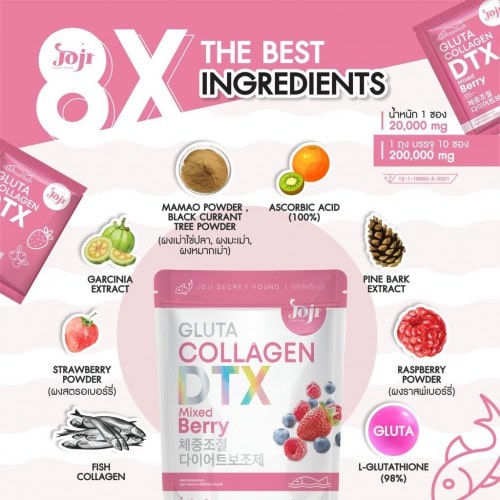 Thành phần Bột Collagen giảm cân đẹp da Gluta Collagen DTX vị dâu