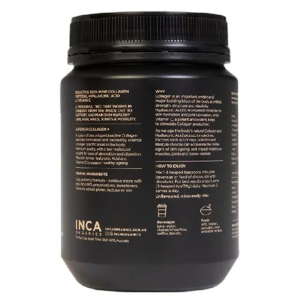 Inca Organics Bioactive Collagen Peptides + Hyaluronic Acid + Vitamin C Wellness Dạng Bột