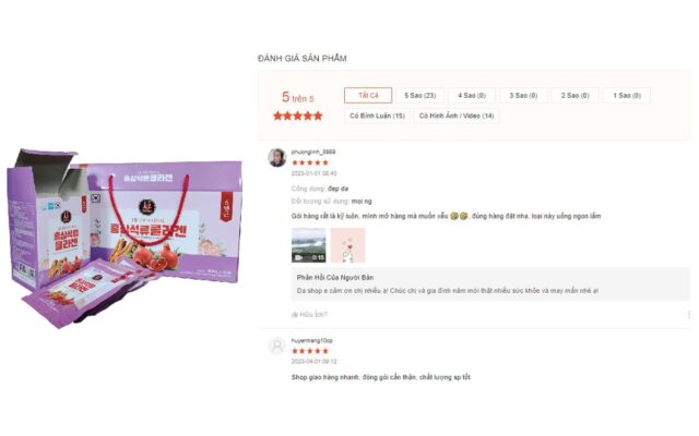 Phản hồi tích cực của khách hàng về nước hồng sâm collagen lựu đỏ