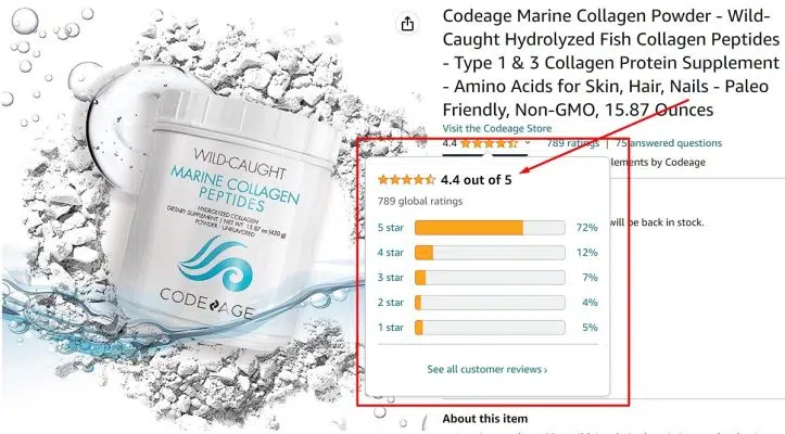 hình Đánh giá Wild Caught Marine Collagen Peptide trên Amazon