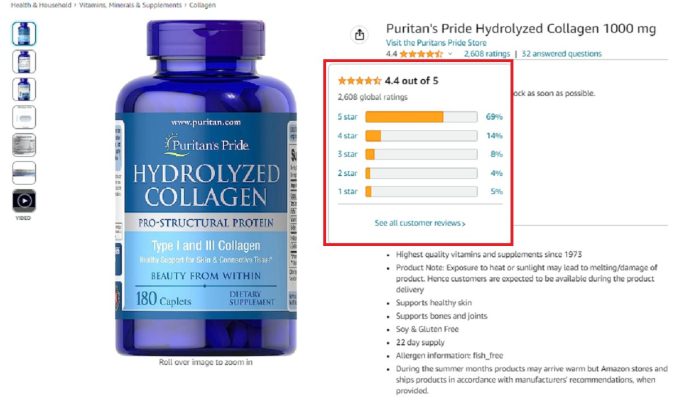 phản hồi của khách hàng về Collagen thủy phân puritan’s pride