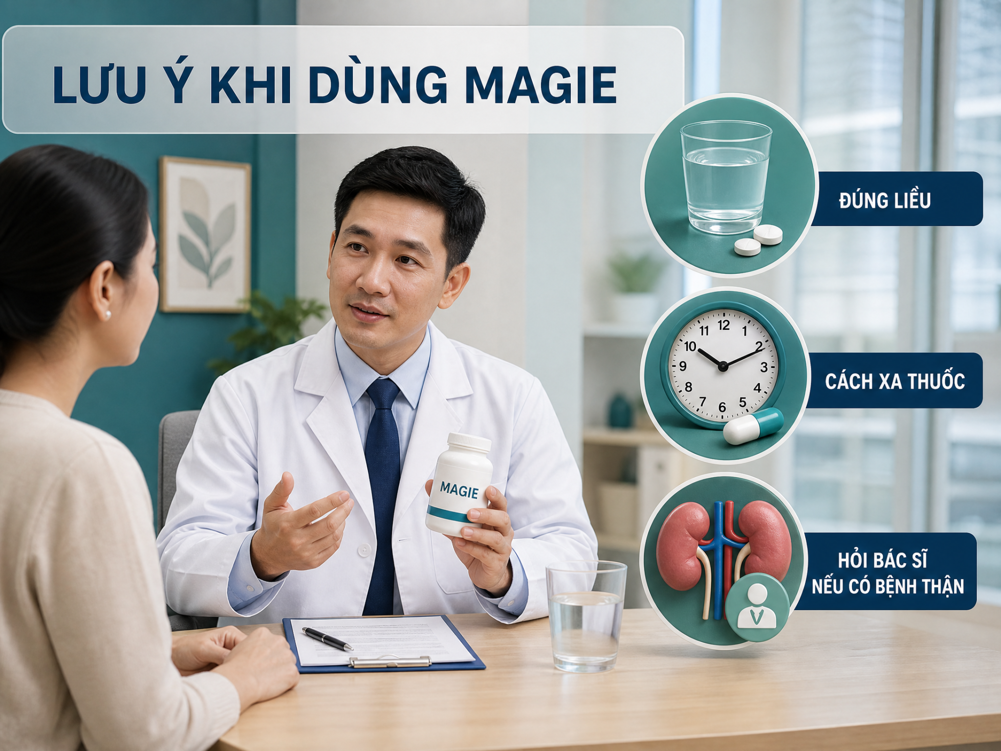 Lưu ý khi dùng magie - đúng liều, cách xa thuốc khác và tham khảo bác sĩ nếu có bệnh thận Bác sĩ tư vấn các lưu ý khi sử dụng magie: dùng đúng liều, cách xa thuốc và hỏi ý kiến bác sĩ nếu có bệnh thận