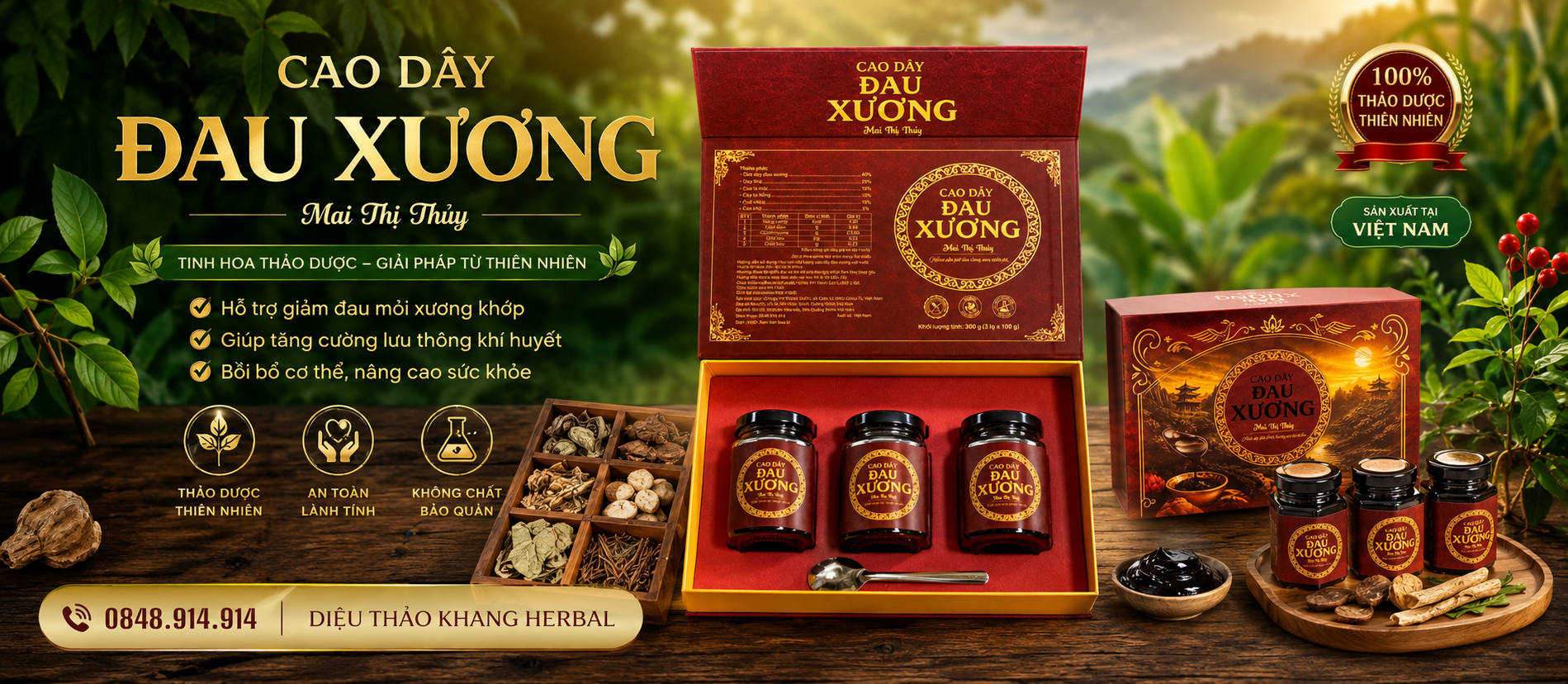 Công thức Cao Dây Đau Xương Mai Thị Thủy Công thức sáu thành phần thảo dược của Cao Dây Đau Xương Mai Thị Thủy